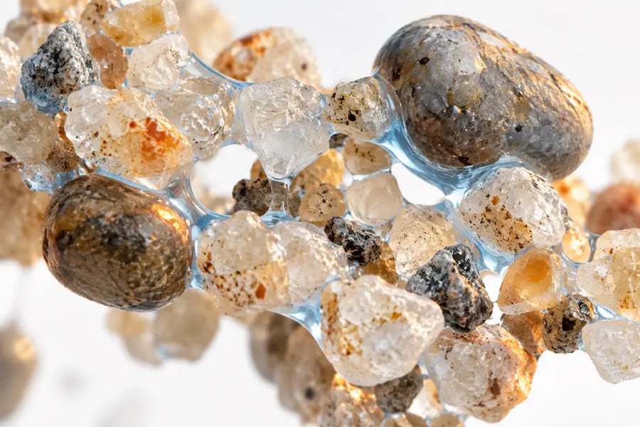 Illustration of water films connecting sand and mineral particles.