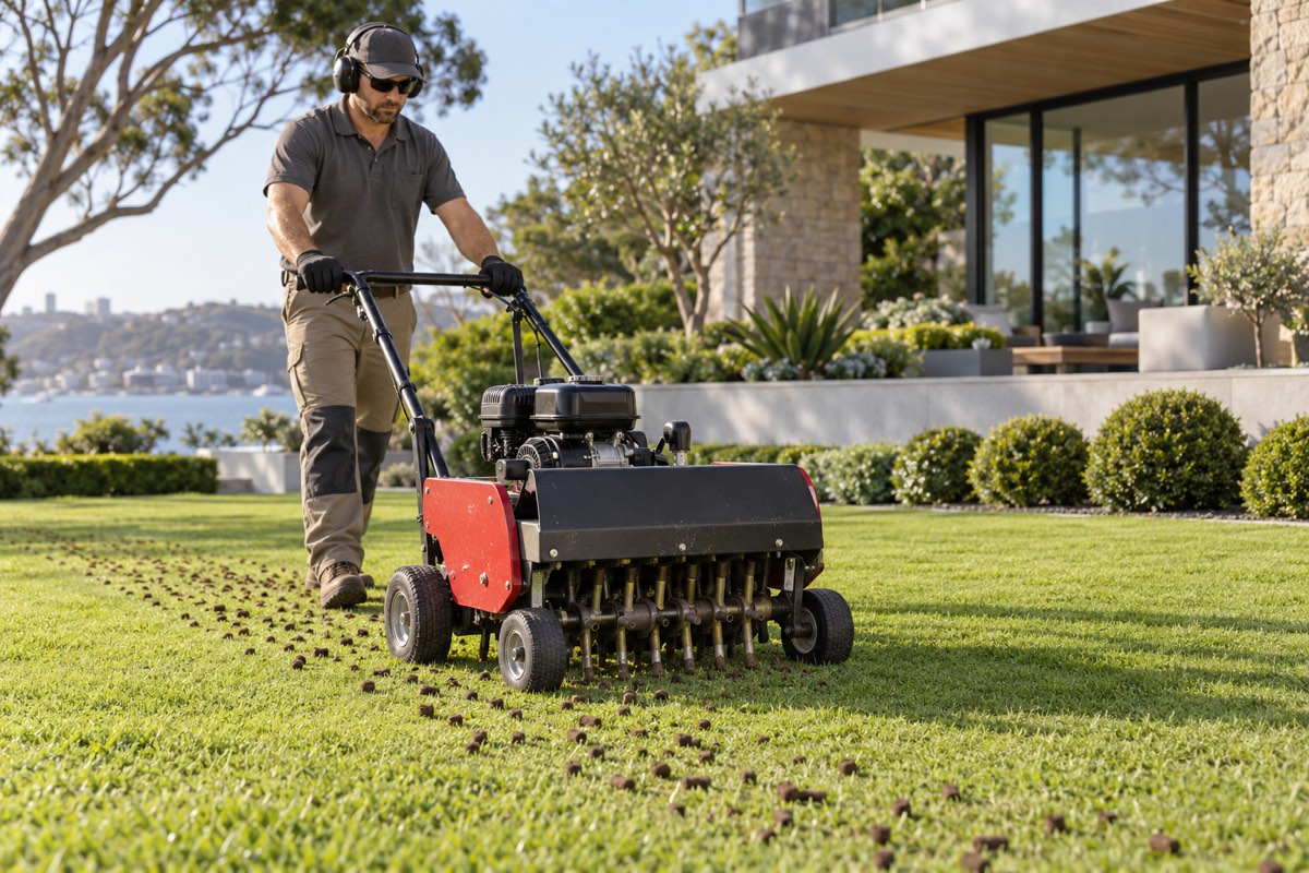 Illustration of professional lawn core aeration